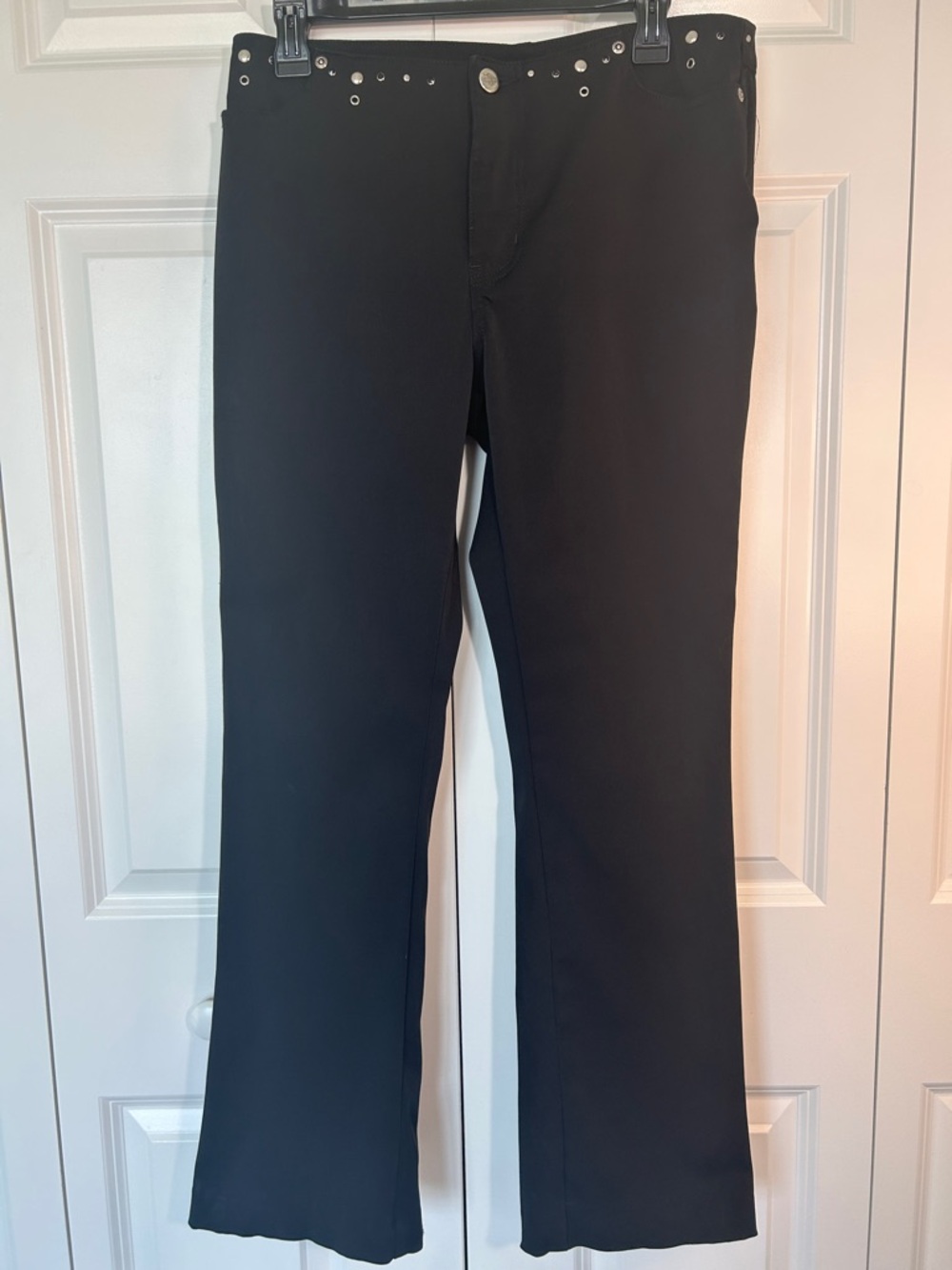 Black Studded Waist Straight-Leg Pants